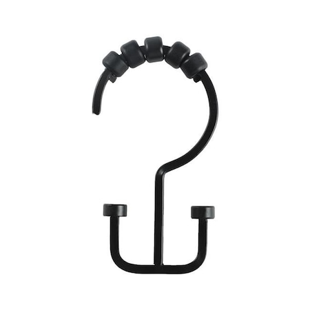 Utopia Alley Utopia Alley HK1BK Deco Flat Double Roller Shower Curtain Hooks; Black HK1BK
